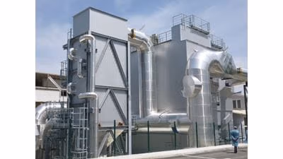 Emission control plant for glass manufacturing, including a waste heat recovery unit. (Photo: GEA)