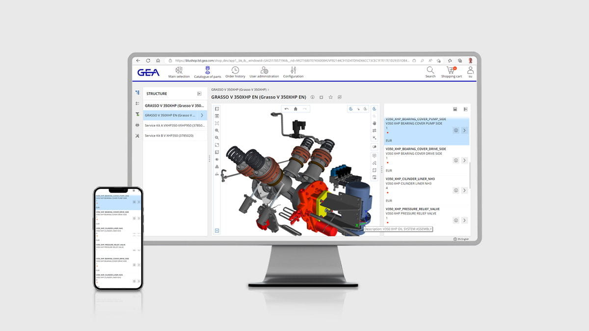 GEA BluShop three-sectional catalogue view